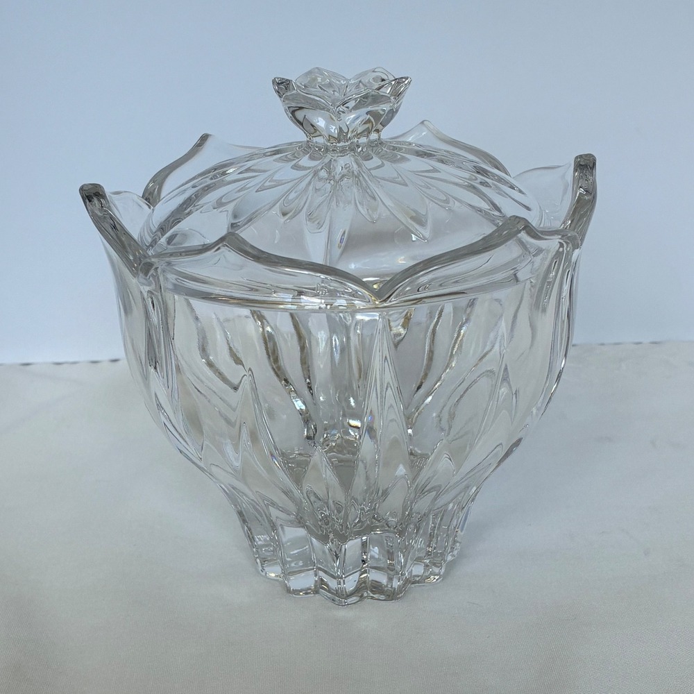 Vtg Lotus Gorham Crystal Candy Dish Cottage Victorian Elegant Grandmother Core
